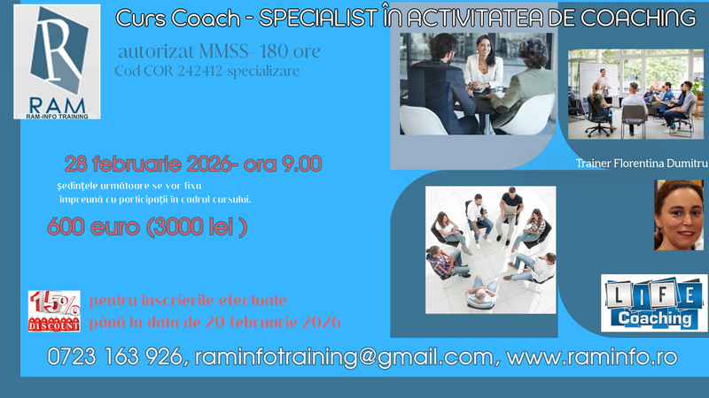 Curs Coach -specialist  in activitatea de coaching- autorizat  MMSS